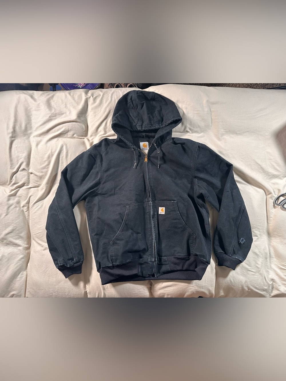 Carhartt Black Full Zip J131 BLK Large Thermal Lined Distressed Jacket Y2K 2000s